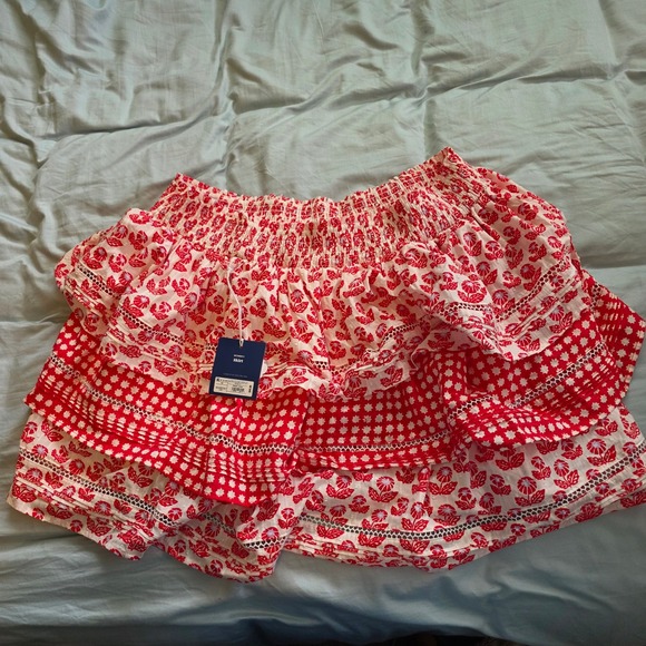 Target Dresses & Skirts - Target Red Lavender Floral Tiered Ruffle Mini Skirt Smocked Eyelet Trim 1X NWT